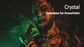  Presentation with zombie - Beautiful PPT theme featuring scary zombie with an axe backdrop and a wine colored foreground