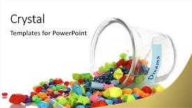  Presentation with dreams - PPT theme with scattered pieces of paper and colored stones with dreams in glass vase isolated on white background and a white colored foreground