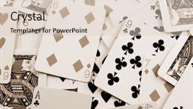  Presentation with bridge playing cards - Slide set featuring scattered playing cards in sepia background and a  colored foreground