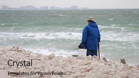  Presentation with treasure - Audience pleasing slide deck consisting of scavenger hunt - senior woman scavenging the beach backdrop and a light gray colored foreground