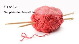  Presentation with knitting - PPT theme featuring sceins - woolen balls and knitting needles background and a white colored foreground