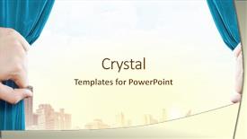  Presentation with curtain opening - Beautiful PPT layouts featuring scenario - close up of hand opening backdrop and a cream colored foreground