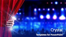  Presentation with curtain opening - Audience pleasing slide set consisting of scenario - hand of businessman opening red backdrop and a royal blue colored foreground