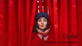  Presentation with red curtain - PPT theme enhanced with scenario - image of a pretty young background and a crimson colored foreground