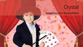  Presentation with theater - Slide deck enhanced with scenario - young magician doing a card background and a red colored foreground