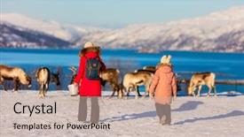  Presentation with winter family - Presentation consisting of scenary - family of mother and her background and a mint green colored foreground