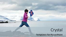  Presentation with iceland - Slides featuring scenary - independent asian woman traveling background and a light blue colored foreground