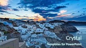  Presentation with santorini - Audience pleasing PPT layouts consisting of scenary - oia at sunrise santorini island backdrop and a ocean colored foreground