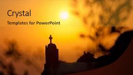  Presentation with crisis in greece - Presentation theme consisting of scenary - oia at sunset santorini island background and a yellow colored foreground