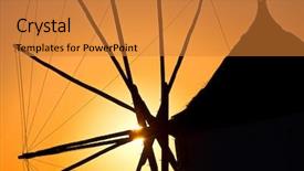  Presentation with magic sunset rays - Slide deck featuring scenary - oia mill at sunset santorini background and a gold colored foreground