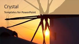  Presentation with grain mill - Slide set enhanced with scenary - oia mill at sunset santorini background and a yellow colored foreground