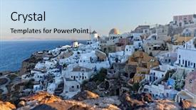  Presentation with santorini - Audience pleasing slide set consisting of scenary - oia view santorini at sunrise backdrop and a  colored foreground