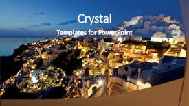  Presentation with santorini - Colorful PPT theme enhanced with scenary - santorini island oia night view backdrop and a ocean colored foreground