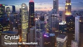  Presentation with tall - Amazing PPT theme having scenary - tall modern skyscrapers business district backdrop and a tawny brown colored foreground