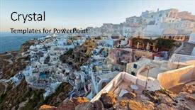  Presentation with green town cities - Amazing PPT theme having scenary - view of oia town backdrop and a  colored foreground