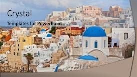  Presentation with santorini - PPT theme enhanced with scenary - view of oia town background and a  colored foreground