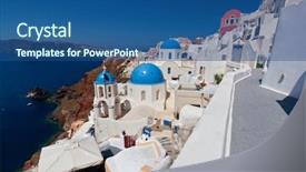  Presentation with santorini - Cool new PPT theme with scenary - view of oia town backdrop and a  colored foreground