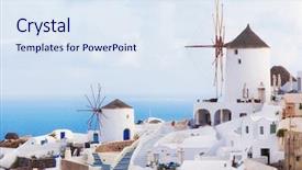  Presentation with santorini - Cool new presentation theme with scenary - view of oia town backdrop and a  colored foreground