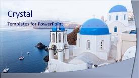  Presentation with green town cities - Slide set featuring scenary - view of oia town background and a sky blue colored foreground