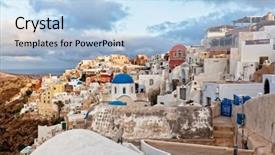  Presentation with santorini - Audience pleasing presentation design consisting of scenary - view of oia town backdrop and a  colored foreground