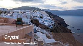  Presentation with green town cities - Presentation theme featuring scenary - view of oia town background and a  colored foreground