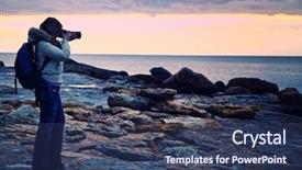  Presentation with let your dreams take flight - Colorful PPT theme enhanced with scenary - woman take a picture backdrop and a ocean colored foreground