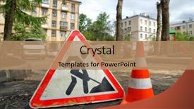  Presentation with road stop sign - PPT layouts consisting of highway urban scene - sign road work background and a coral colored foreground
