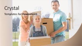  Presentation with family a new born - Presentation consisting of scene 1 scene 2 - happy family with cardboard boxes background and a lemonade colored foreground