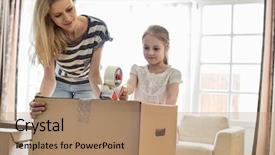  Presentation with suggestion box - Cool new presentation theme with scene 1 scene 2 - mother and daughter packing cardboard backdrop and a coral colored foreground