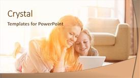  Presentation with using digital tablet - Slides with scene 1 scene 2 - mother and daughter using digital background and a cream colored foreground