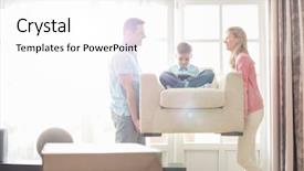  Presentation with new parents nurse practionner - Slides consisting of scene 1 scene 2 - parents carrying son on armchair background and a white colored foreground