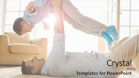  Presentation with father - Slide deck with scene 1 scene 2 - side view of playful father background and a soft green colored foreground