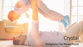  Presentation with healthy workplace full length side view - Slide deck consisting of scene 1 scene 2 - side view of playful father background and a lemonade colored foreground