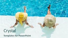  Presentation with hat - Slide set with scene 1 scene 2 - two woman in a hat background and a sky blue colored foreground