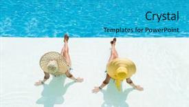  Presentation with swimming pool - PPT layouts having scene 1 scene 2 - two woman in a hat background and a teal colored foreground