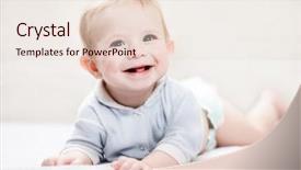  Presentation with child healthcare - Presentation design having scene healthcare - little cute smiling newborn baby background and a  colored foreground