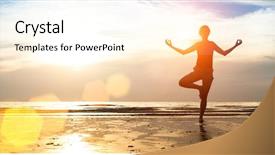  Presentation with sunset at venice beach palm - Beautiful presentation design featuring scene healthcare - woman practicing yoga backdrop and a cream colored foreground