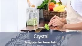  Presentation with anonymous - Colorful slide set enhanced with scene of anonymous woman cooking backdrop and a ocean colored foreground