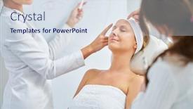  Presentation with beauty salon - Slides consisting of scene-of-cosmetology-training background and a sky blue colored foreground