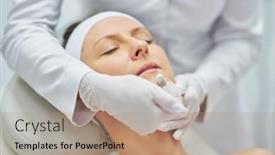  Presentation with injection - PPT theme consisting of scene-of-medical-cosmetology-treatments background and a coral colored foreground