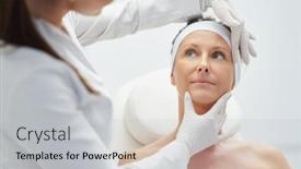  Presentation with injection - Theme enhanced with scene-of-medical-cosmetology-treatments background and a light gray colored foreground