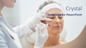  Presentation with injection - PPT theme with scene-of-medical-cosmetology-treatments background and a sky blue colored foreground