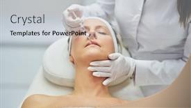  Presentation with injection - Presentation theme having scene-of-medical-cosmetology-treatments background and a light gray colored foreground