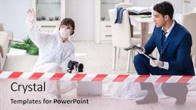  Presentation with forensics - PPT theme with scene of office crime background and a lemonade colored foreground