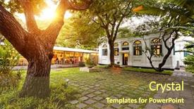  Presentation with scene - Audience pleasing theme consisting of scene of restaurant front yard backdrop and a tawny brown colored foreground