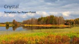  Presentation with swamp - Amazing presentation design having scene on swamp in autumn cloudy day backdrop and a light blue colored foreground