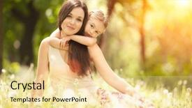  Presentation with happy life - Audience pleasing PPT theme consisting of scene with family outdoor life backdrop and a blonde colored foreground