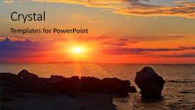  Presentation with sunset coast of the sea - PPT layouts with scene with sunset over sea background and a  colored foreground