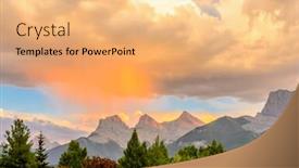  Presentation with yellow orange - Slide set consisting of scenery of high mountain peaks over stormy sky with white clouds and orange yellow glowing effect background and a coral colored foreground