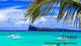  Presentation with tranquil - Slide deck having scenery of mauritius island -tranquil background and a teal colored foreground